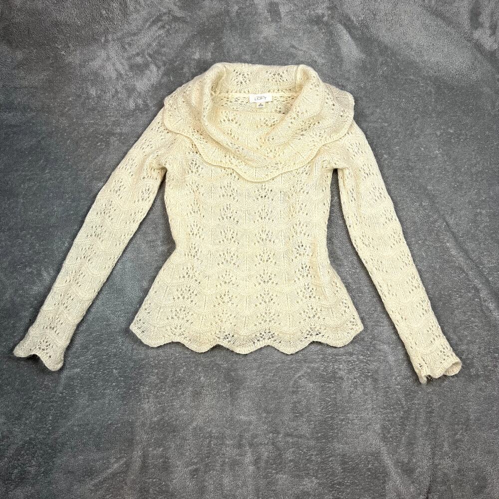 Ann Taylor Loft Sweater Womens M‎ Sheer Knit White Angora Wool Soft Romantic